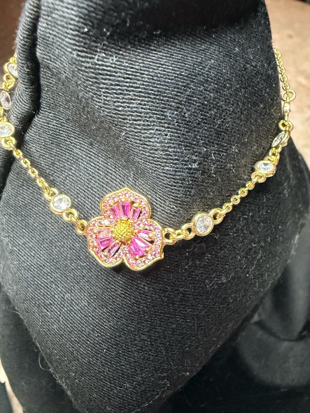 kate spade Gold and Pink Floral Crystal Necklace